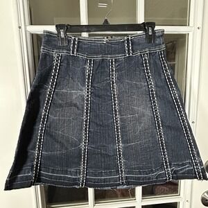 Vintage Y2K Ethyl Denim Mini Skirt Raw Hem Contrast Stitching Size 6